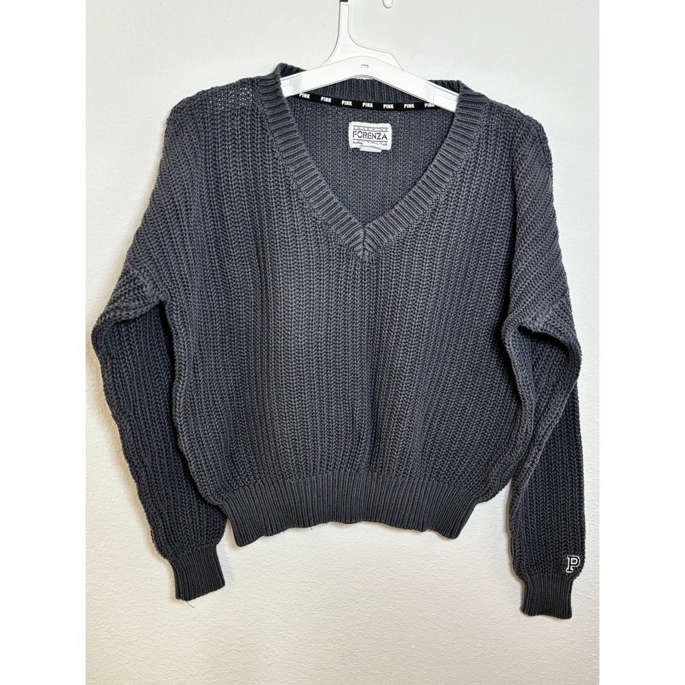 VS PINK Forenza Charcoal Gray Shaker Knit V-Neck Sweater XS